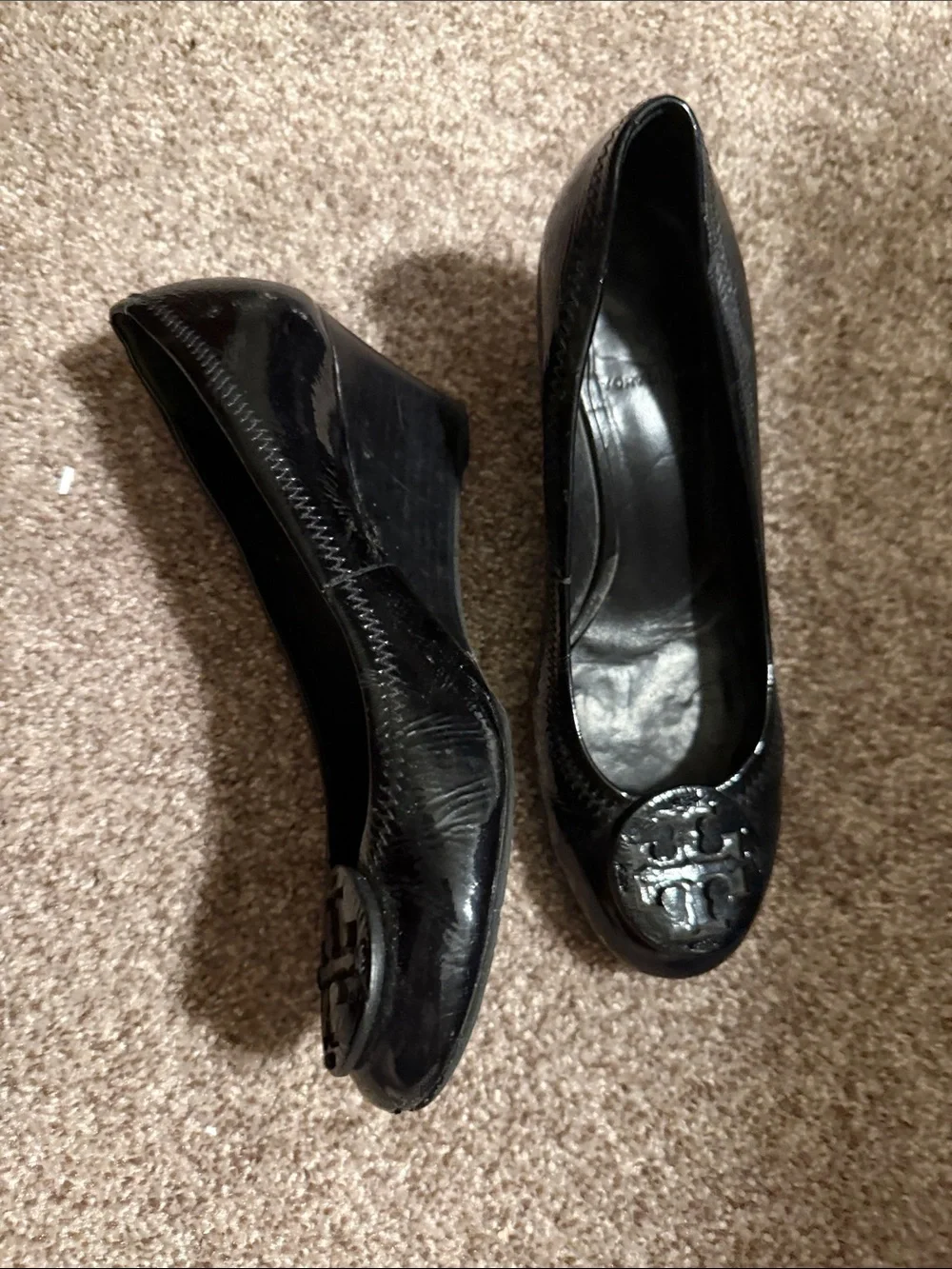 Tory Burch Black Patent Logo Ballet Flats